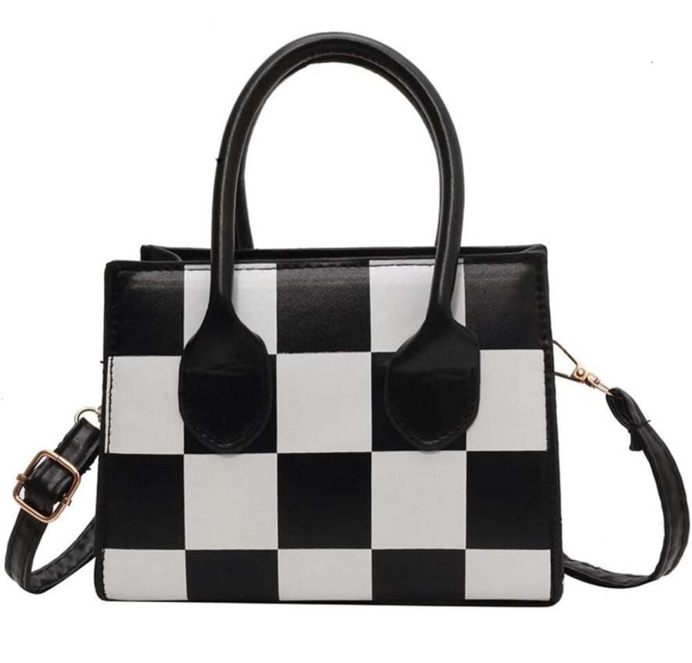 NWOT Y2K Checkerboard Mini Crossbody Bag | Black & White Top Handle Tote